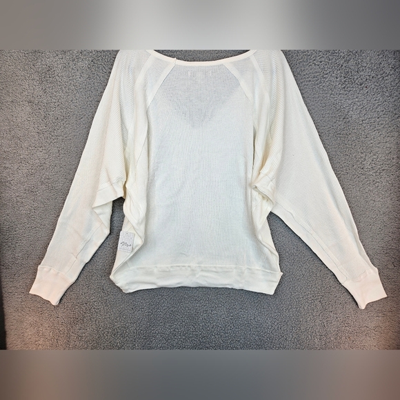 Free People Womens Santa Clara Thermal Top Sz M Ivory Ribbed Dolman Casual - Picture 12 of 12